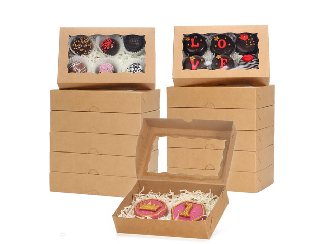 100 Pack Brown 7 x 4 3/8 x 1 1/2inches Cookies Boxes for Wedding Baby Shower Bakery Boxes for Macaron Truffle Donut Chocolate Cakesicle
