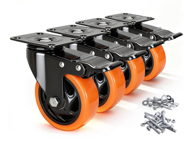 Caster Wheels, 4 Inch Caster Set of 4, Dual Locking PU Casters 2400LB, Swivel Casters for Furniture, Workbench & Tool Cart Quiet, Floor Safe,...