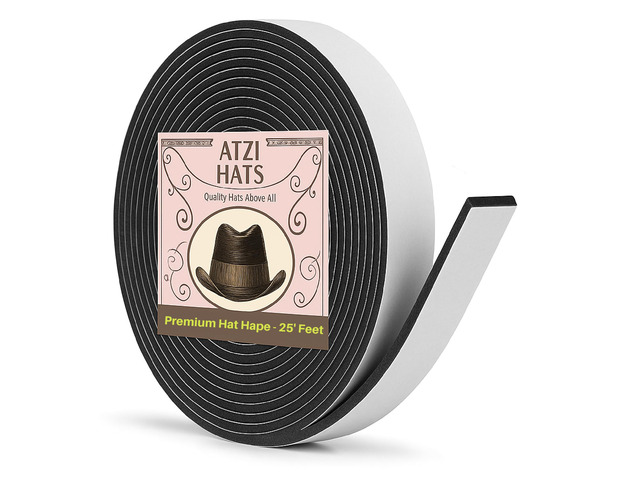 Hat Tape Roll 300' (25 Feet) Black - Hard Hats Size Reducer Foam Filler - Cap Sizing Strip Insert - for Fedora, Baseball Caps, Pana, Straw, Cowboy,...