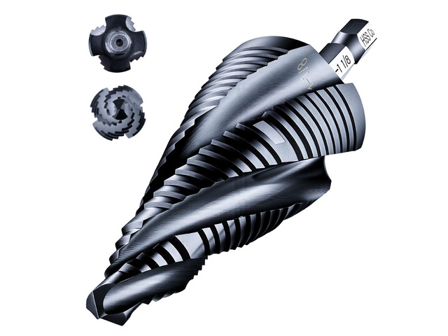 toolant M35 Cobalt Step Drill Bit, 1/4'-1-1/8', TiAlN, 1/4' Hex Shank M35 Cobalt HSS; TiAlN Coating; Four Spiral Flutes; 1/4' Hex Shank Unibit;...