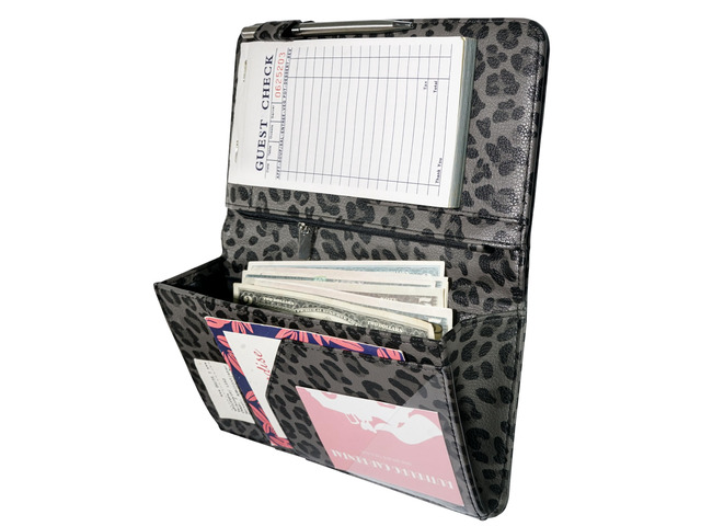 Server Book for Waitress, Zipper Pocket, Magnetic Closure, Grey Leopard Cute Waitress Book Wallet with Money Pocket, Cheetah 5'x9', Restaurant...