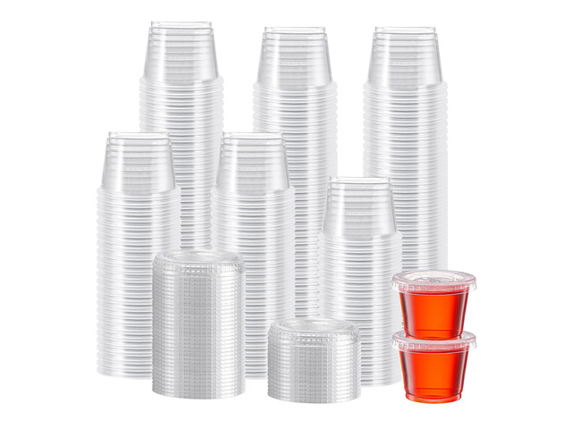 500 Set 1 oz Jello Shot Cups with Lids, Small Plastic Condiment Cups Food Safe Disposable Soufflé Storage Portion Containers for Salad, Dressing,...