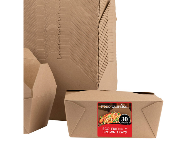 Microwavable Kraft Brown Take Out Boxes 112 oz (30 Pack) Disposable Food Containers - Recyclable Cardboard Lunch Box - Take Out Containers...