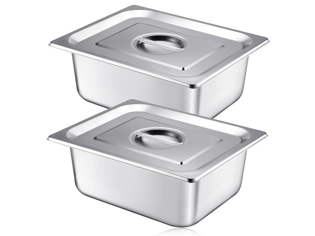 12 Pack Stainless 1/2 Size x 4 Inch Deep Steam Table Pans with Lids Designed for Serving and Food Prep at Buffets, Restaurants, Hotels, Parties,...