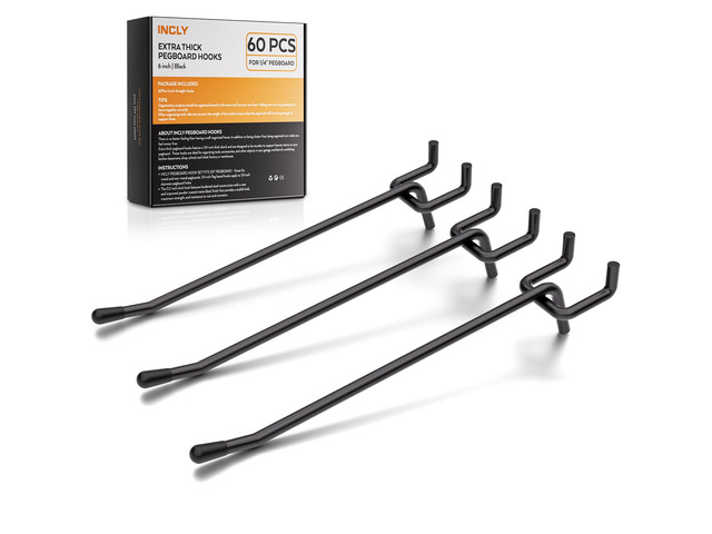 60 Pack 6 Inch Black Pegboard Hooks, 1/4' Heavy Duty Peg Board Shelving Hooks Accessories, Fit for 1/4' Pegboard, Garage, Crafts, Kitchen, Store,...