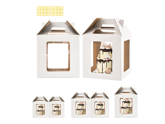 Tall Cake Boxes 6 Windows with handle, In 3 Size 10x10x10 & 12x12x12 & 14x14x14inch Cake Carrier,Square Cake box,Take Out Transport Containers for...