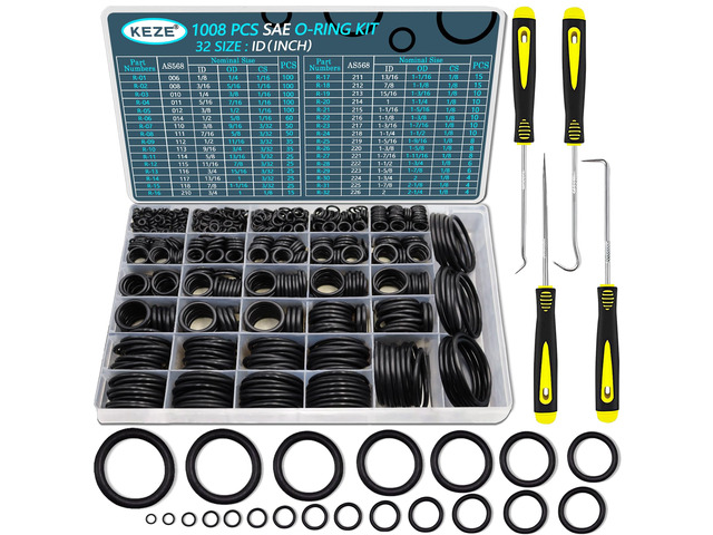 1008 Pcs SAE O Ring Kit,32 Sizes USA Standard Nitrile 70A Rubber Seals Inch O Rings Set with 4 Pieces O Rings Remover Tools for Faucet Automotive...