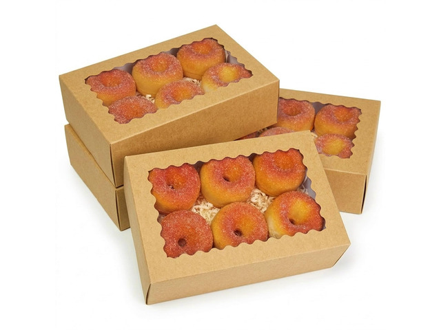 Auto-pop up Cookie Box with Window 9x6x2.5 Inch Brown 50Pcs Pastry Macaron Bakery Pie Box For Packaging