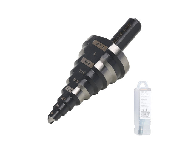 1/4'-1-1/8' M2 Step Drill Bit Unibit for Hole Drilling 9 Sizes M2 High Speed Steel; Double Spiral Flutes; Fast, Clean Cuts in Stainless Steel,...