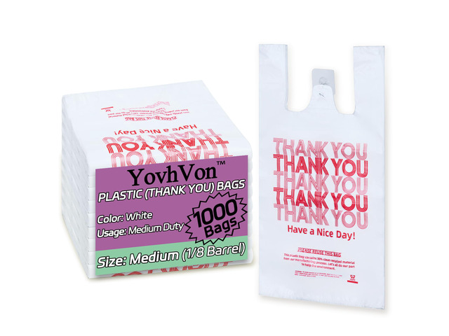 Medium Size 1000 Count Plastic Bags with Handles, T-Shirt Bag, Thank You bags, Shopping Bag, Grocery bag, for Store, Carry, Pack, Retail, White,...