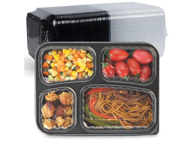 40 Pack 34oz 4-Compartment Bento Box - Shrink-Wrapped No Pre-Wash Leak-Resistant Takeout Containers BPA Free Shatterproof Flexible PP Microwave...