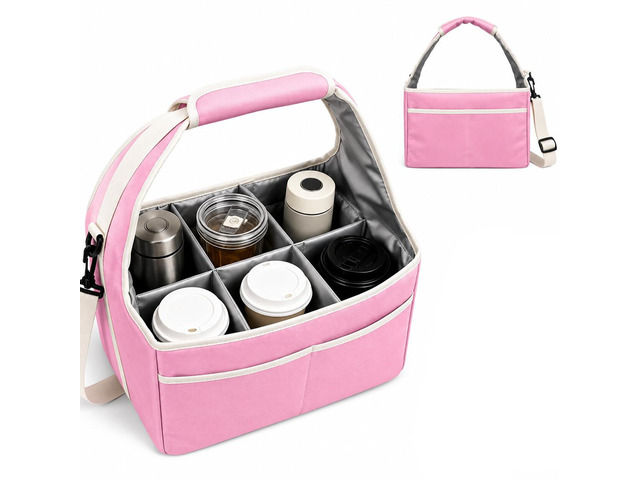 Reusable Drink Carrier Tote Bag with Handle Family Size 6 Compartment Water Bottle Holder with Adjustable Shoulder Strap & Removable Dividers...