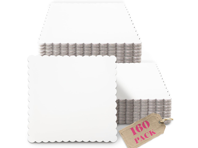White 10 Inch Wave Cake Boards 160-Packs Squares Base Food-Grade Cardboard Wave Cake PlateThinner But Stronger