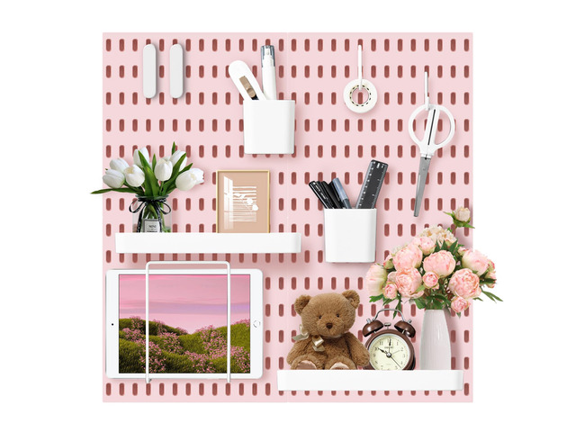 Pegboard Combination Wall Organizer Kit 22' x 22', Pink 4 Pieces Pegboards and 17 Accessories, Wall Mount Display Peg board Panel Kits for Bedroom,...
