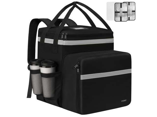 Expandable Delivery Bag, Insulated Grocery Backpack, Pizza Bag with Reflective Strip, 600D Food Delivery Bag Fits Bike, Doordash, Uber Eats, Large...