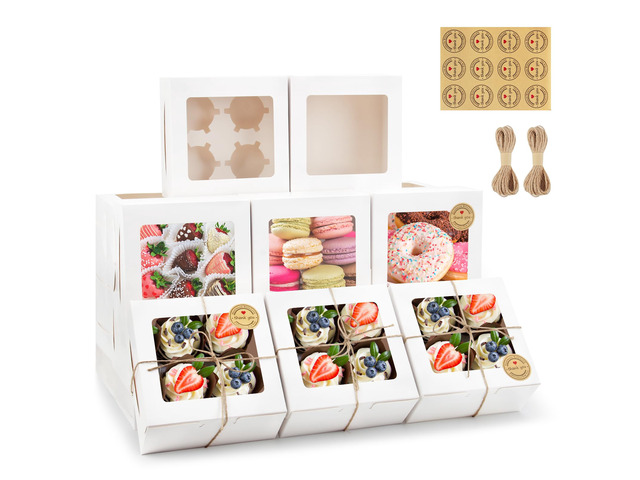 Cupcake Boxes with Window, 6x6x3 Inches Cookie Boxes,50 Pack,White Bakery Treat Boxes for Pastry, Desserts, Chocolate Strawberries, Cupcake...