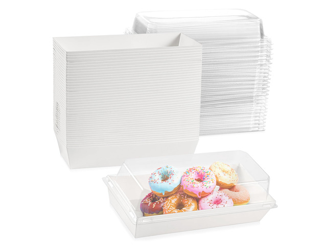 50 Pack 7.5x3.3in Small Charcuterie Boxes with Clear Lids, Mini Treat Box Disposable Grease-Proof Paper Containers, Dessert Packaging For Cookies,...