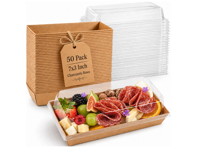 50 Pack 7.5x3.3in Small Charcuterie Boxes with Clear Lids, Mini Treat Box Disposable Grease-Proof Paper Containers, Dessert Packaging For Cookies,...