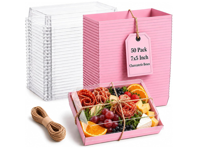 50 Pack 7x5in Charcuterie Board Boxes with Clear Lids, Paper Containers Disposable Grease-Proof Dessert Packaging, Food Containers For Charcuterie,...