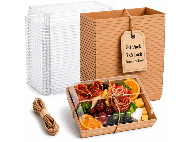 50 Pack 7x5in Charcuterie Board Boxes with Clear Lids, Paper Containers Disposable Grease-Proof Dessert Packaging, Food Containers For Charcuterie,...