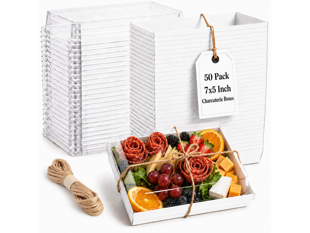 50 Pack 7x5in Charcuterie Board Boxes with Clear Lids, Paper Containers Disposable Grease-Proof Dessert Packaging, Food Containers For Charcuterie,...