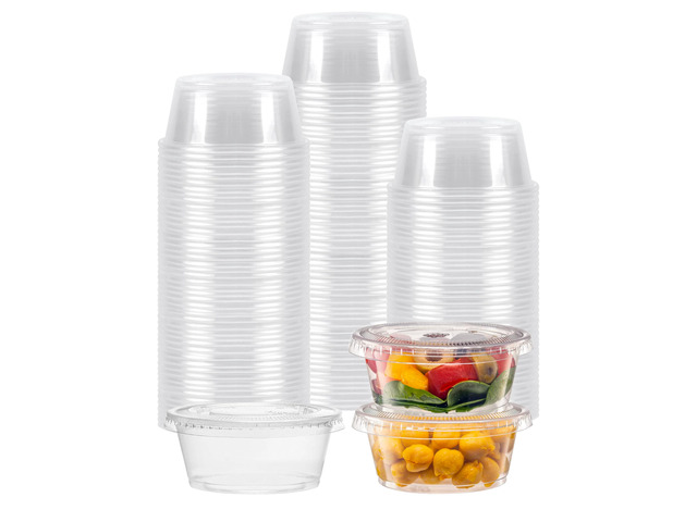 [3.25 oz. - 200 Sets Portion Cups with Lids - Souffle & Jello Shot Cups, Clear Plastic Containers, Meal Prep, Salad Dressing & Medicine