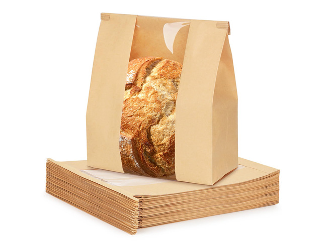 200 Pcs Small Paper Bread Bags with Tabs for Homemade Sourdough Bread Resealable Tin Tie Tab Bakery Bags with Window for Half Loaves, Round...