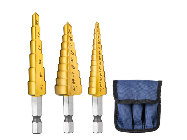 3PCS HSS Step Drill Bit Set for Metal Titanium Unibit 28 Sizes Titanium Stepper Up Bits with Portable Bag for Sheet Metal, Aluminum, Iron and Plastic