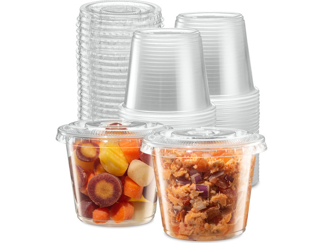 5 oz - Clear Diposable Plastic Portion Cups With Lids, Small Mini 100 Sets