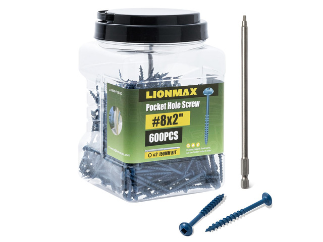 Pocket Hole Screws 2 Inch, 600 PCS Exterior Pocket Screws #8 x 2 Rust Resistant Blue Coated, Coarse Thread, Square Drive, Washer Head, for Outdoor...