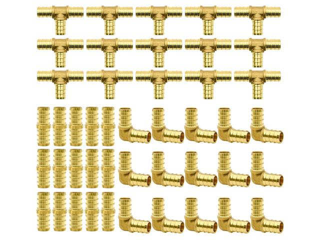45pcs 1/2' PEX Fittings, Elbow TEE Straight Couplings Set, PEX Brass Crimp Fitting Combo with Tees, Elbows, Straights