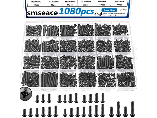 1080Pcs Tiny Micro Repair Screw Kit 28-Sizes M1.4/M1.7/M2/M2.5/M3/M4/M5 Nuts and Bolts Assortment Kit for Machinery, Furniture, Automotive,...