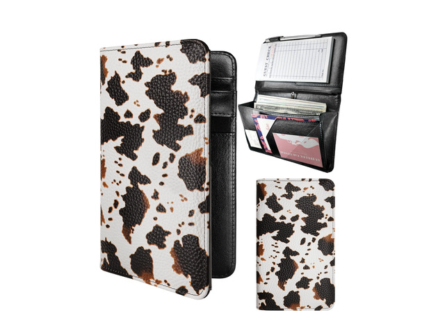 Server Book for Waitress with Zipper Pocket, Magnetic Pocket, Cow Print Cute Waitress Book 5'x8', Server Wallet with Money Pouch, Restaurant...