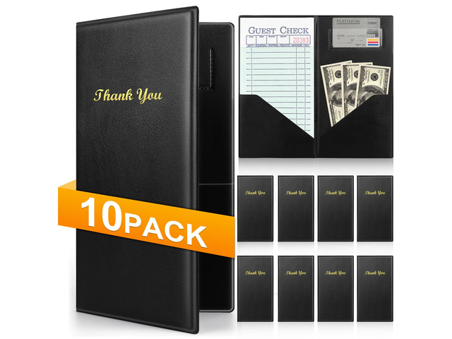 10 Pcs Server Books, Check Presenters for Restaurants PVC Server Books for Waitress, Guest Check Holder with Money Pocket, Fit Server Apron, Black