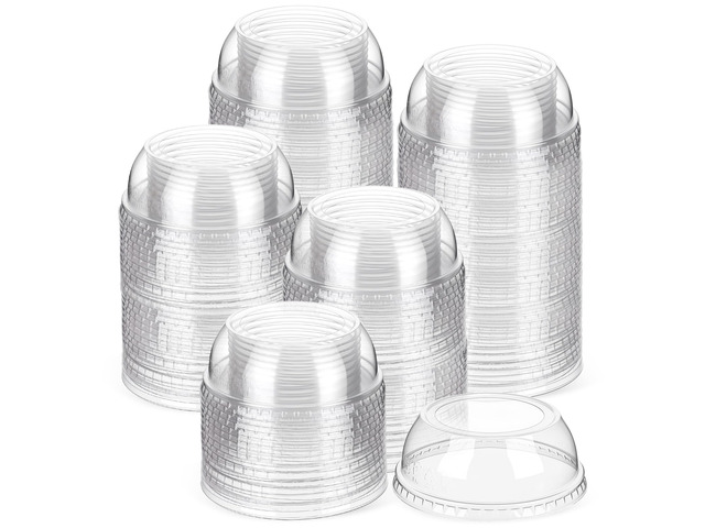 500 Pcs Clear Plastic Cup Dome Lids, Wide Hole, 98 mm Clear Disposable Dome Design, Fits 16oz-21oz Plastic Cups, Leak-resistant for Hot Cold...