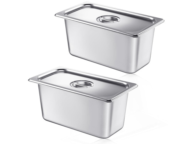 2 Pack Stainless 1/3 Size x 6 Inch Deep Steam Table Pans with Lids Designed for Serving and Food Prep at Buffets, Restaurants, Hotels, Parties, and...