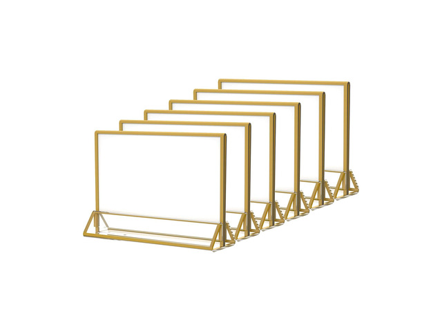 4x6 Acrylic Sign Holder, Picture Frame, Wedding Table Numbers, 6pack Horizontal Stand, Gold Frames, Clear Double Sided, Gold Sign Holders Display...