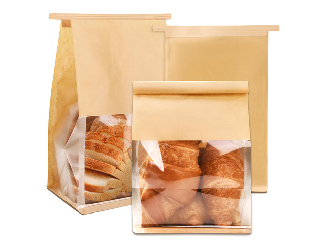 105 Pcs Bakery Bags with Window,Paper Cookie Packaging Bags 5.1x6.2x10.5 Inches Ties Lock for Breads, Popcorn, Candies,Treats, Snacks, Baked Goods...