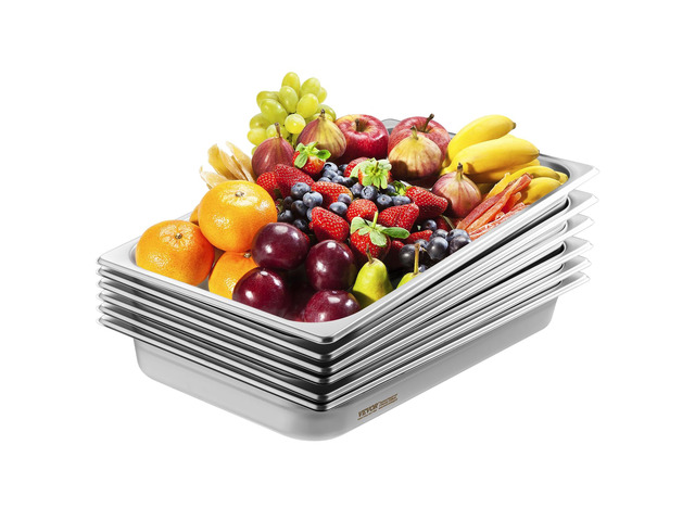 6 Pack Stainless Steel Hotel Pans,2.5-Inch Deep 0.8mm Thick Commercial Food Pans, Anti-Jam Catering Food Storage Metal Pan for Steam Tables, Food...