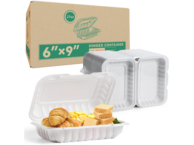 50 Pack 27oz 9x6 Takeout Containers - Shrink Wrapped No Pre-Wash BPA Free MFPP Sturdy Reusable & Secure Seal Microwave Safe To Go Boxes for...