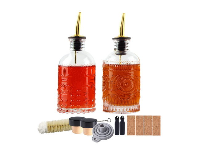 Coffee Syrup Dispenser Bottles Set 2 Pack 7 OZ Simple Small Syrup Bottles Set with Metal Pour Spout Ideal for Coffee Syrups, Condiments, Coffee...