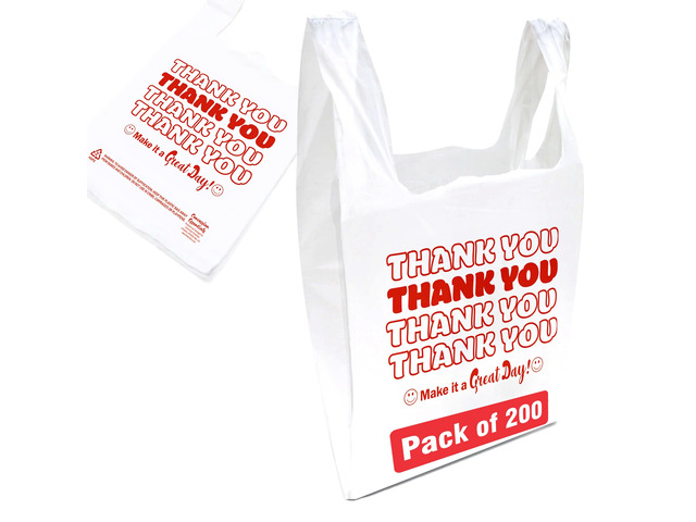 Disposable & Reusable Thank You T-Shirt Bags- Pack of 200