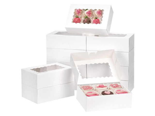 28pcs Cookie Boxes with Window, 9x6x3in Auto-Popup Bakery Boxes Food-grade Pastry Containers for Chocolate Covered Strawberries, Candy, Muffins,...