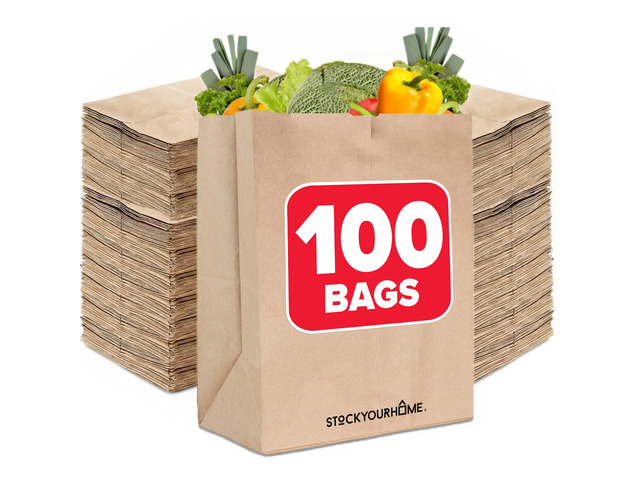 70 lb Kraft Brown Bags 100 Pack, 17x12x7 Grocery Bags, Heavy Duty Large Brown Bags for Shopping, Takeout, Storage, Trash or Recycling, Bulk Pack