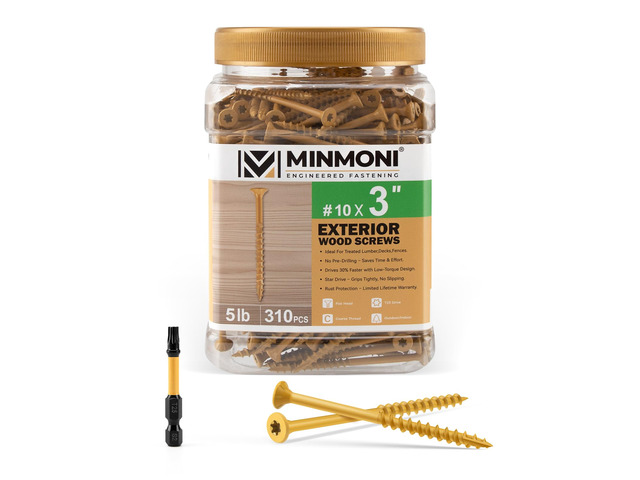 #10 x 3'' Wood Deck Screws 310pcs (5lb Box), Torx Flat-Head Exterior Screws, Multiple Size Available, Tan, T25 Star Bit Included