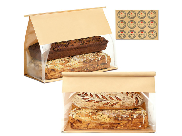 100 Pack Large Bread Bags for Homemade Bread Sourdough Sandwich, 14.2x10x5.7 Inch Resealable Tin Tie Tab Lock Bread Loaf Bakery Bags with Window,...