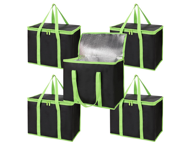 5-Pack Cooler Insulated Food Delivery Bag, Thermal Hot Pizza, X-Large Bags for Grocery/Catering/Shopping, Rideshare Delivery Bag, Large Cold Frozen...
