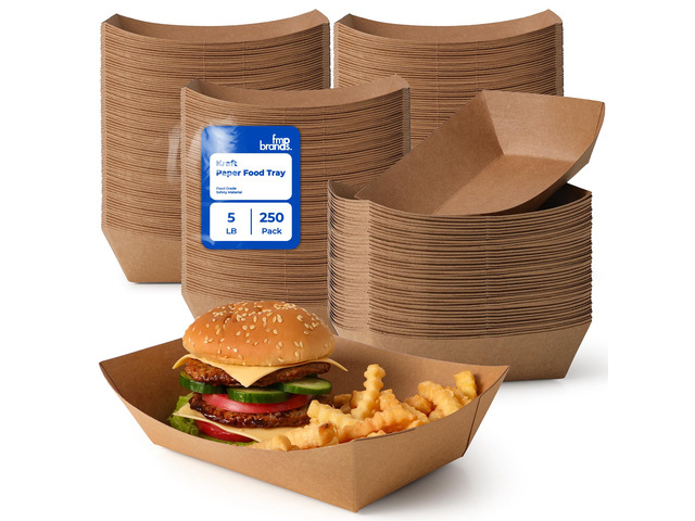 [250 Pack 5 lb Paper Food Boats Heavy Duty Disposable Food Trays, Kraft Brown Nacho Tray for Parties Fairs Picnics Carnivals Holds Tacos Nachos...
