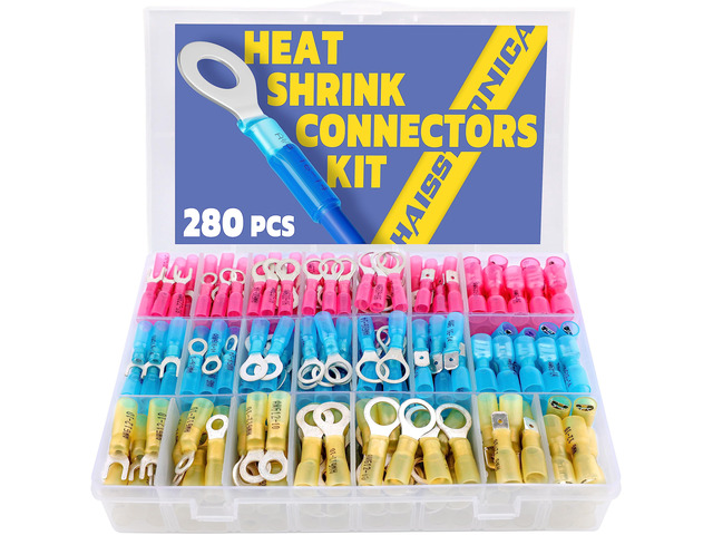 280PCS Heat Shrink Wire Connectors, 22-10 AWG, 3Colors/21Sizes Marine Grade Ring, Fork, Spade & Butt Terminals for Multiple Automotive & Boat...
