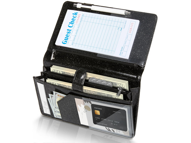 Server Book High Volume, Expandable Server Book,5'×9', Waitress Waiter Book Leather Waitress Book with 2 Zipper Pockets and Magnetic Pocket, Server...